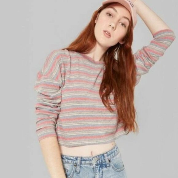 Wild Fable | Striped Long Sleeve Crop Top |  Medium - Picture 1 of 7